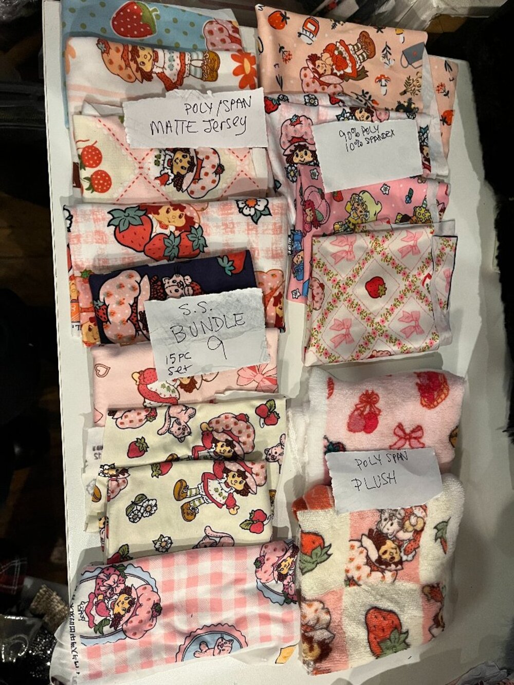 15 PC set UPCYCLED Strawberry Shortcake Scrap Fabric Bundle 9